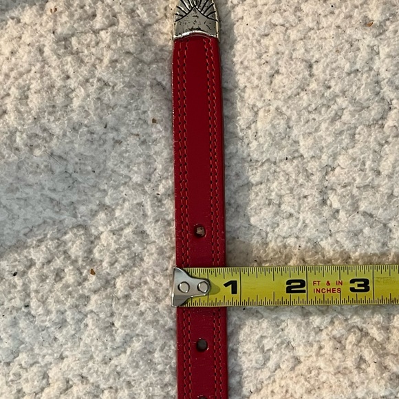 Red Leather Belt with Silver design and Buckle Made in the USA - Picture 6 of 15